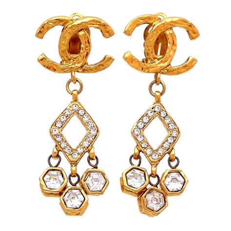 chanel earring with crystal|chanel cc earrings original.